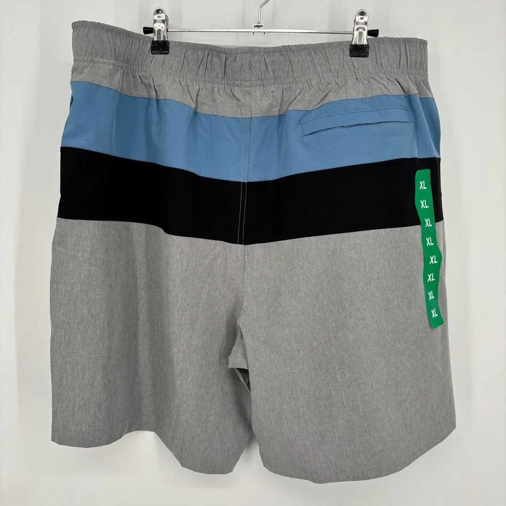 Nautica Mens XL Swim Trunks Grey Blue Colorblock Classic Fit Board Shorts NEW